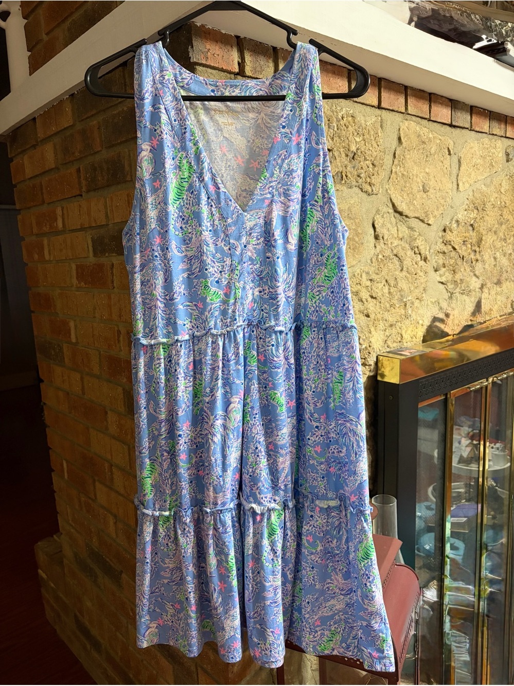 Lily Pulitzer Sleeveless Blue Floral Tiered V-Neck Dress